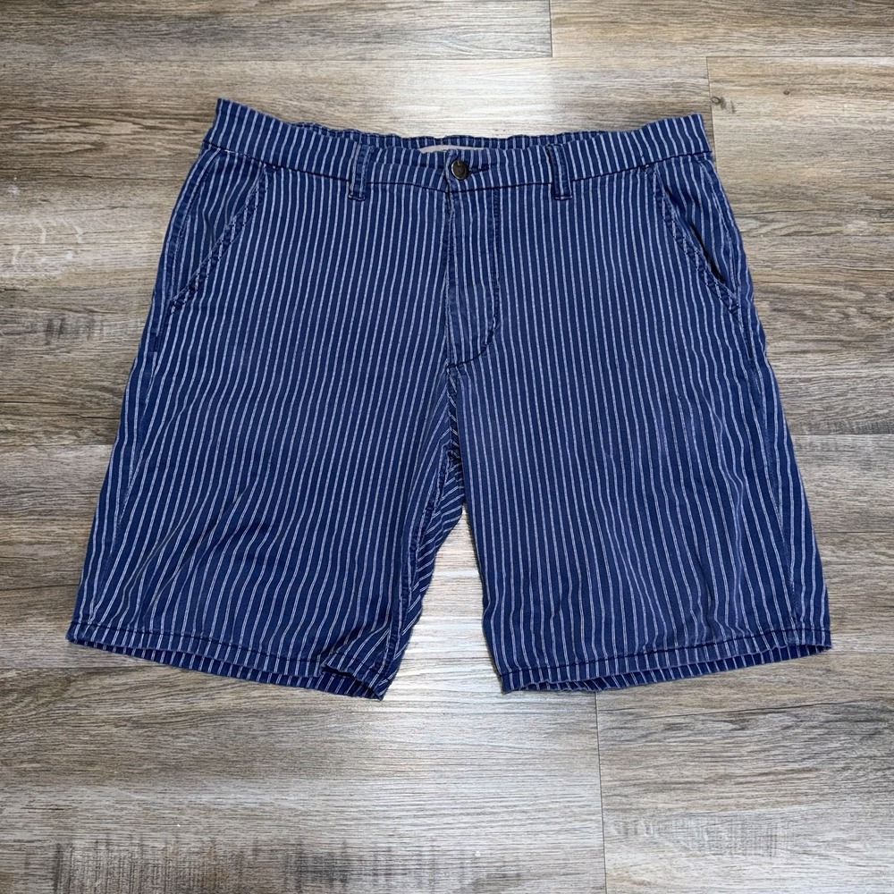Joes Blue White Vertical Pinstripe Cotton Shorts Mens W36 Rear Welt Pockets Logo